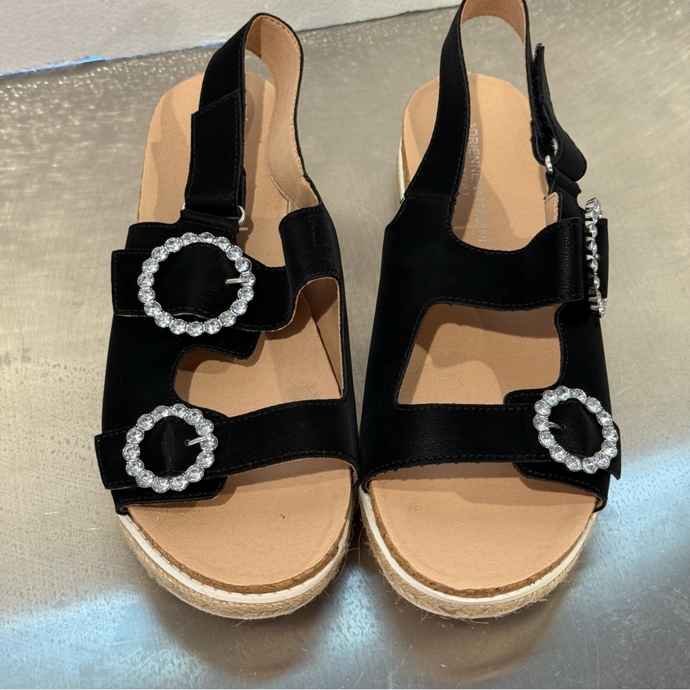 Adrienne Vittadini Black Jeweled Prize Strappy Platform Sandals Women Size 9.5 - Picture 3 of 12